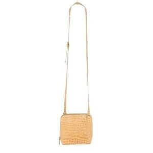 HOBO Tan Croc Embossed Leather Crossbody Shoulder Bag Gold Tone Zip Top Strap